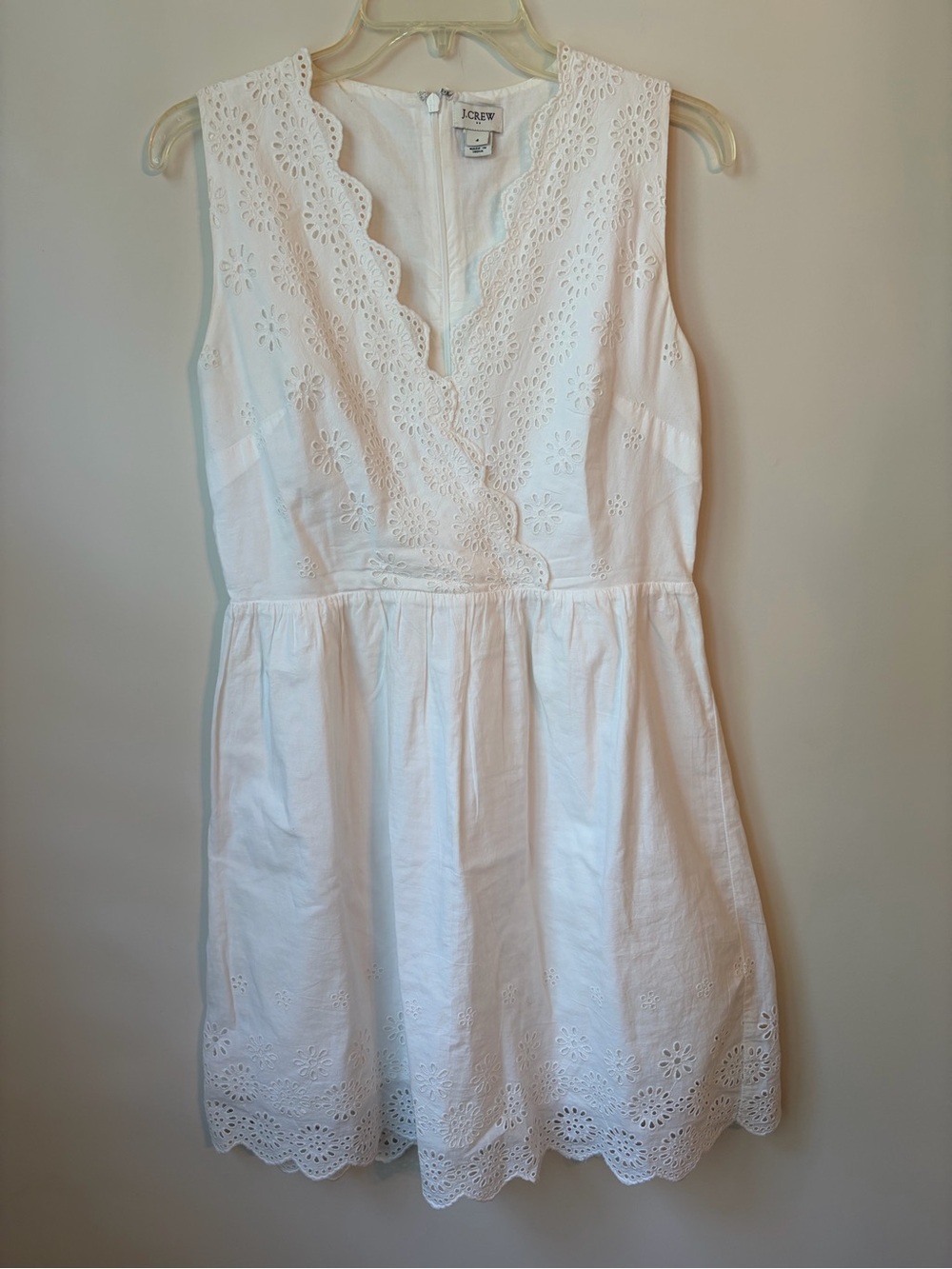 J.Crew White Eyelet Sleeveless V neck 100% Cotton Dress size 4 Sorority Rush